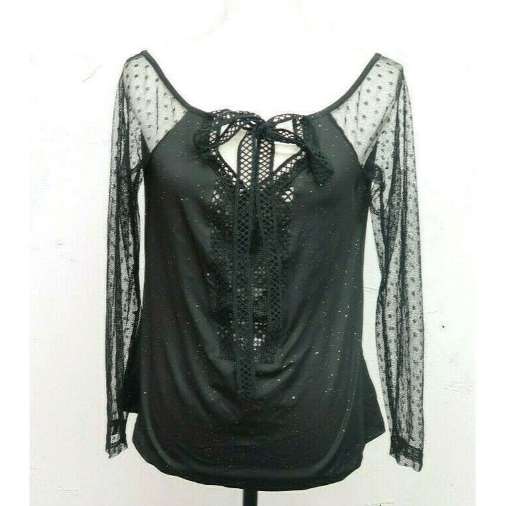 CBR Women Black Glitter Lace Tie Long Sleeve Spark